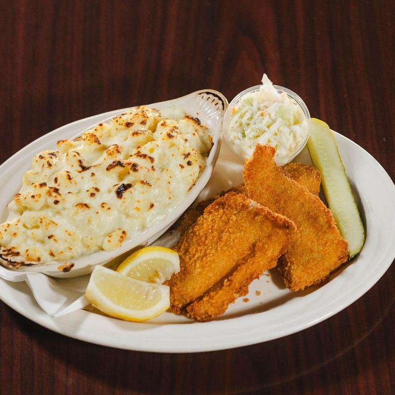 Fried Fish with Macaroni & Cheese photo